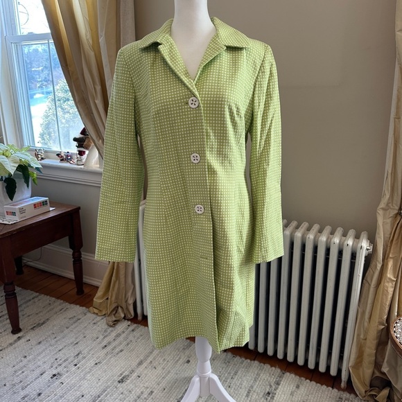 Vintage 80’s Yves Cossette Depeche Mode Long Lime Green Swiss Dot Jacket Size 10 - Picture 3 of 10